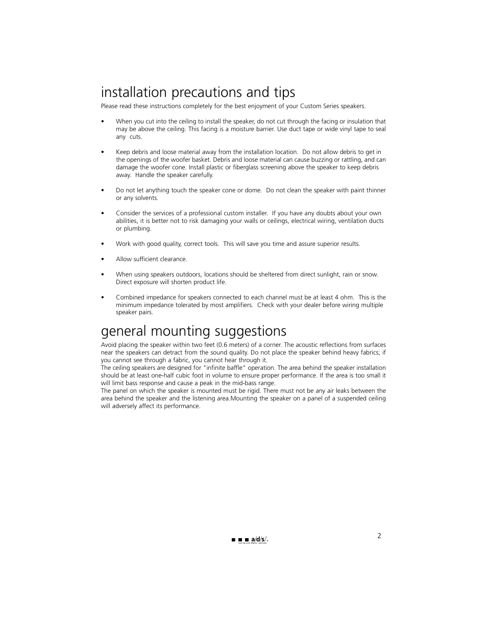 Installation precautions and tips, General mounting suggestions | Directed Electronics HT60ic User Manual | Page 3 / 8