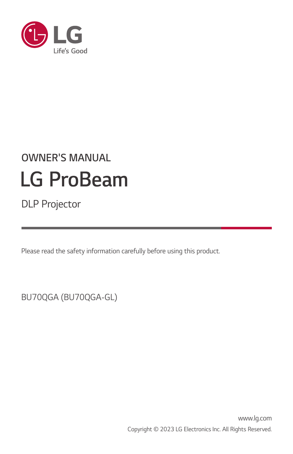 LG ProBeam BU70QGA 7000-Lumen 4K Laser SmProjector User Manual | 143 pages