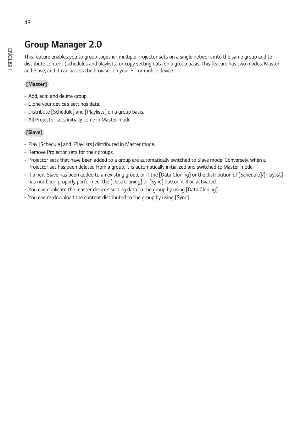 Group manager 2.0 | LG ProBeam BU70QGA 7000-Lumen 4K Laser SmProjector User Manual | Page 103 / 143