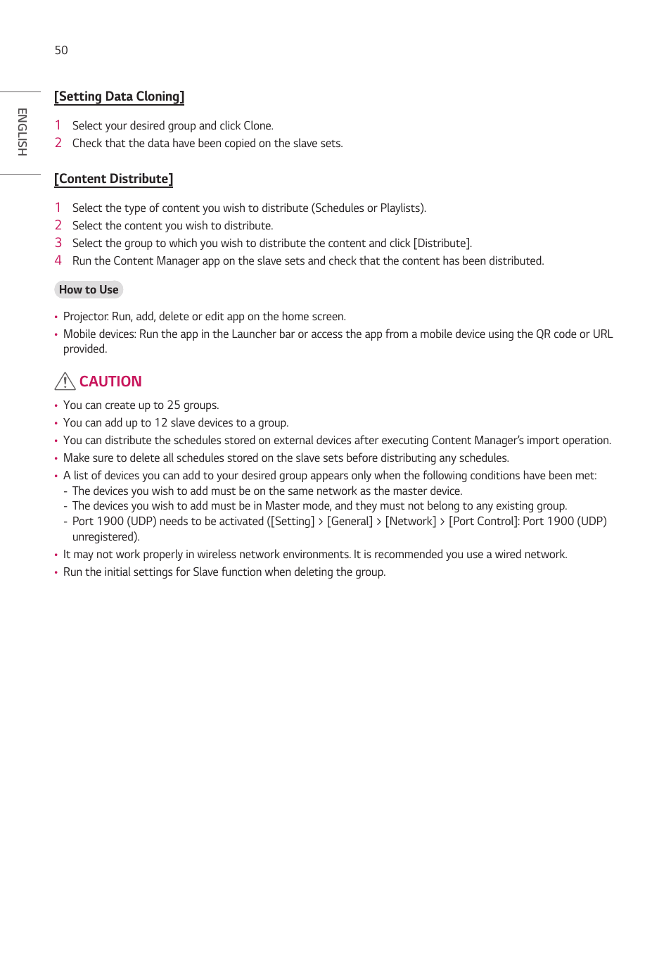 Caution | LG ProBeam BU70QGA 7000-Lumen 4K Laser SmProjector User Manual | Page 105 / 143