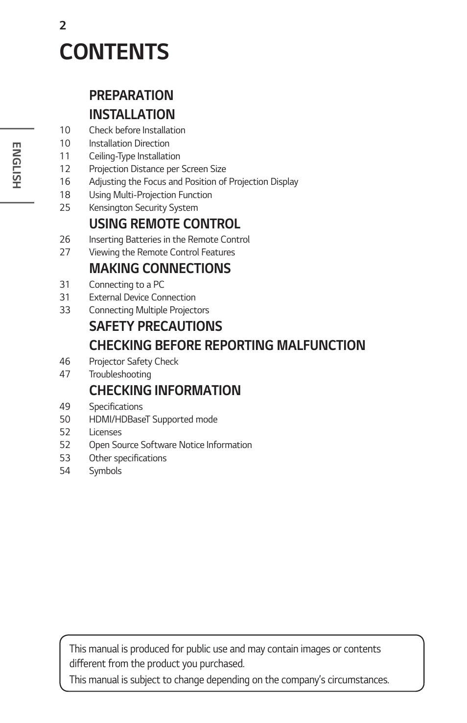 LG ProBeam BU70QGA 7000-Lumen 4K Laser SmProjector User Manual | Page 2 / 143