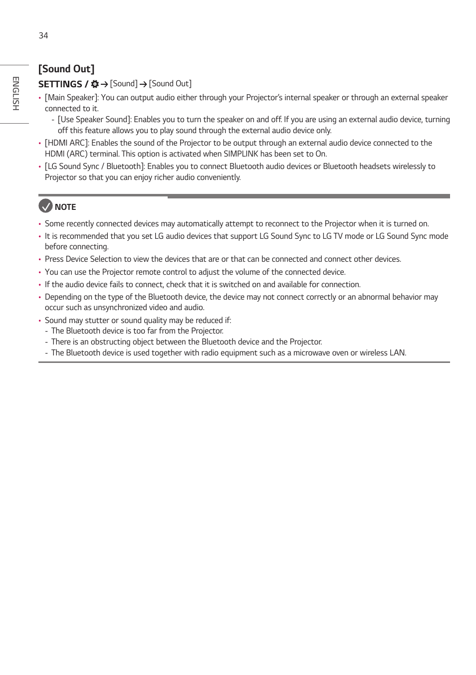 Sound out | LG ProBeam BU70QGA 7000-Lumen 4K Laser SmProjector User Manual | Page 89 / 143