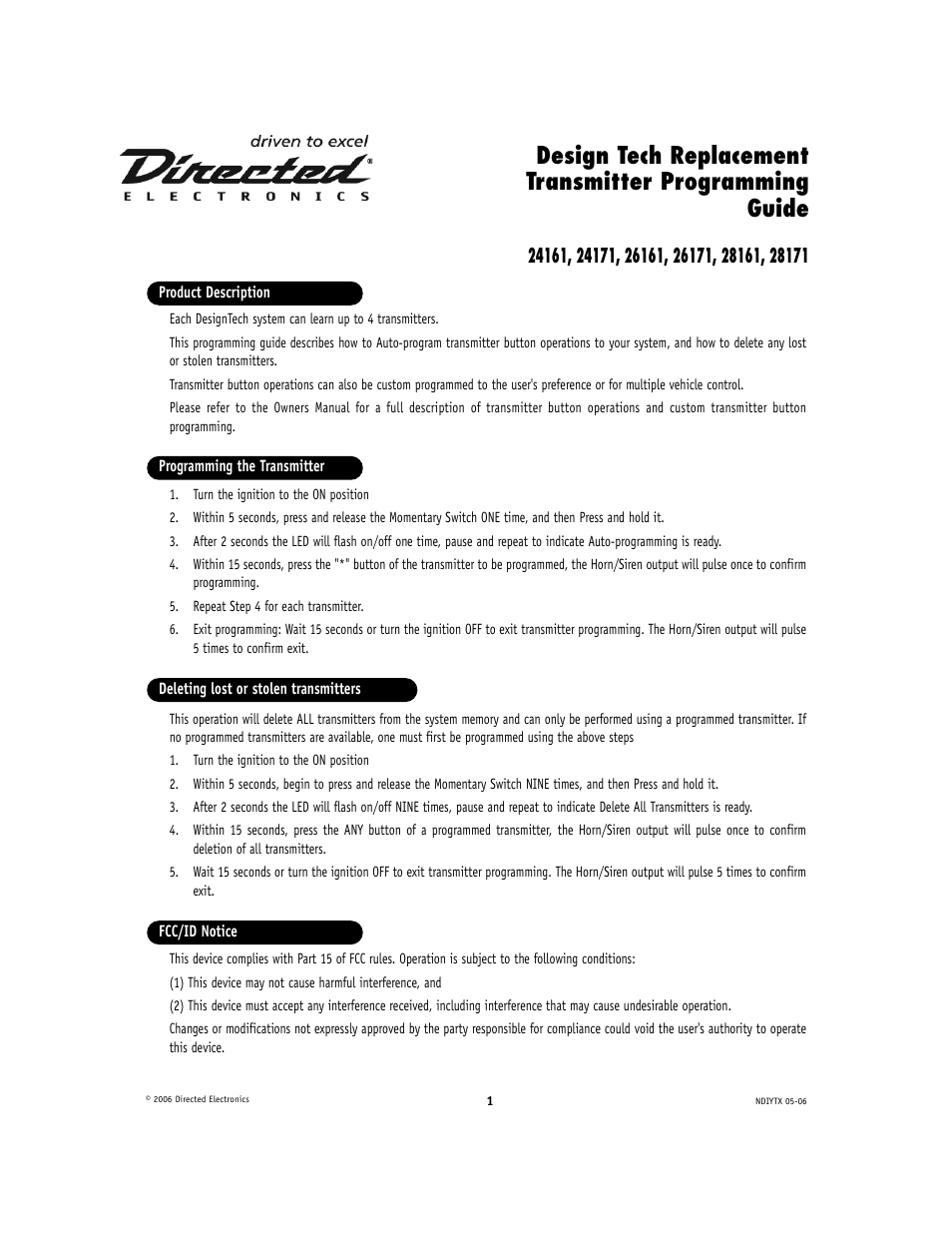 Directed Electronics 24161 User Manual | 1 page