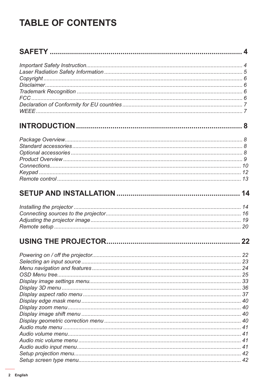 Optoma ZU506T-W 5000-Lumen WUXGA Laser DLP Projector (White) User Manual | Page 2 / 69