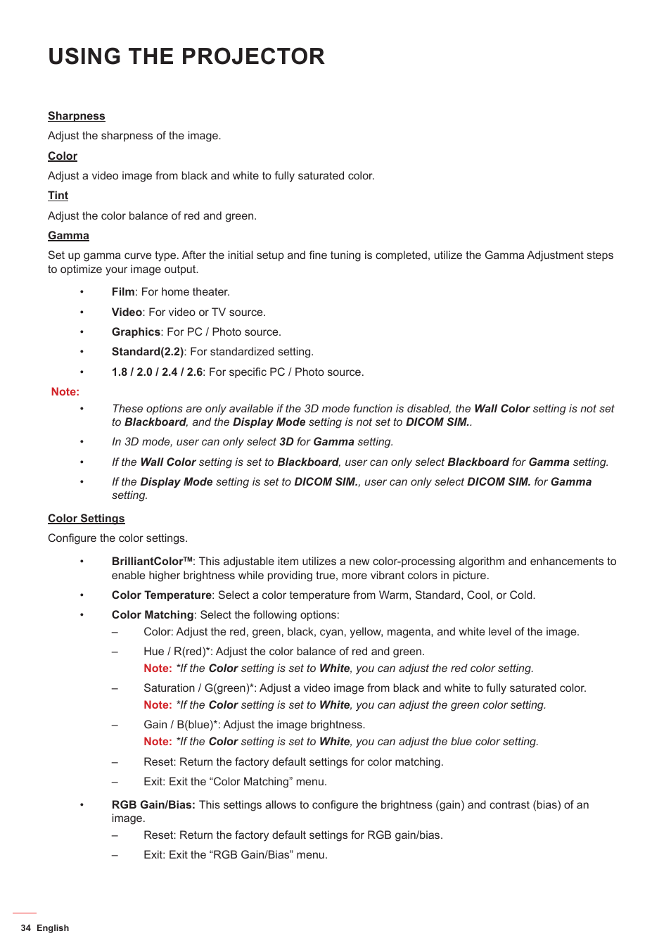 Using the projector | Optoma ZU506T-W 5000-Lumen WUXGA Laser DLP Projector (White) User Manual | Page 34 / 69