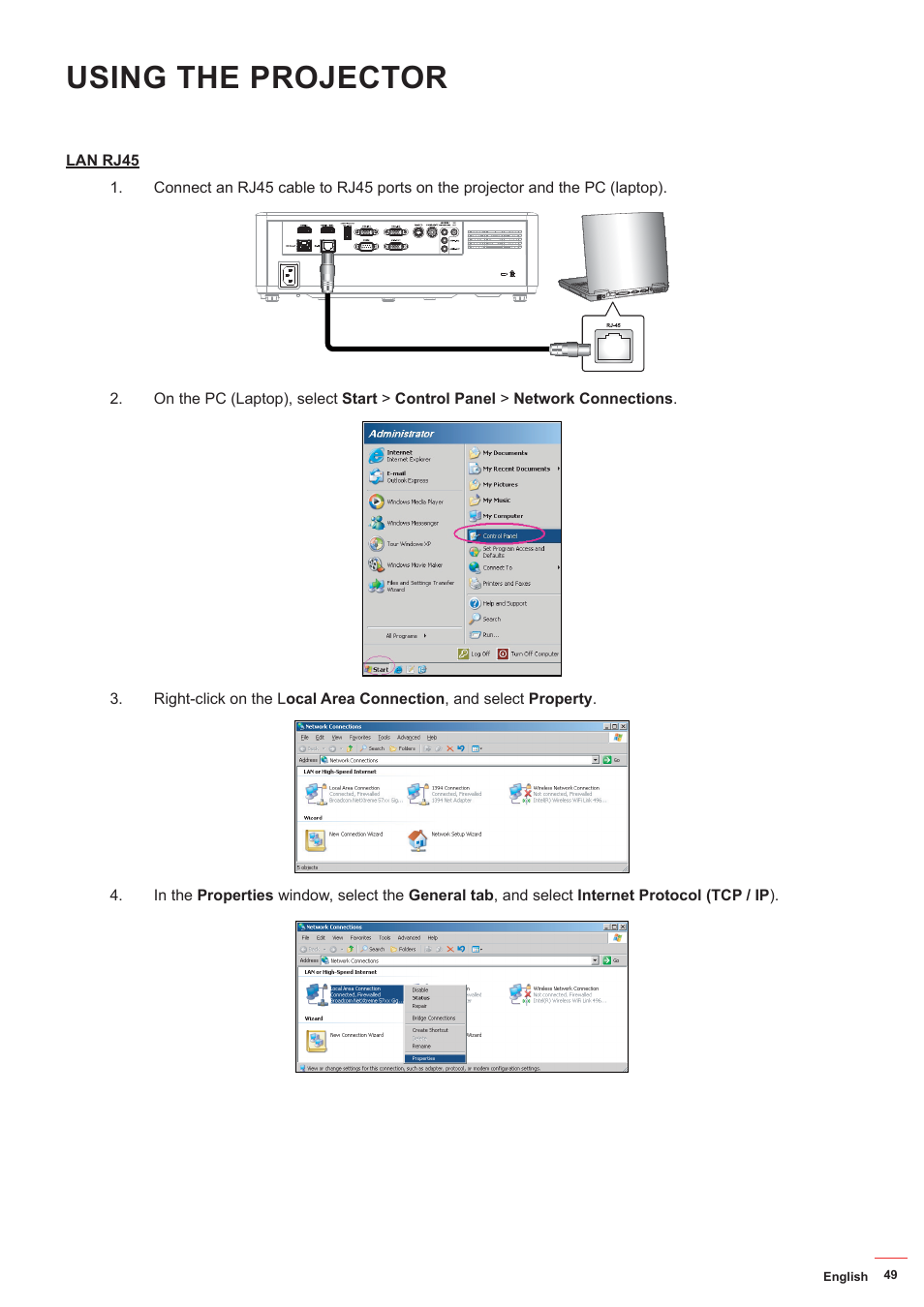 Using the projector | Optoma ZU506T-W 5000-Lumen WUXGA Laser DLP Projector (White) User Manual | Page 49 / 69