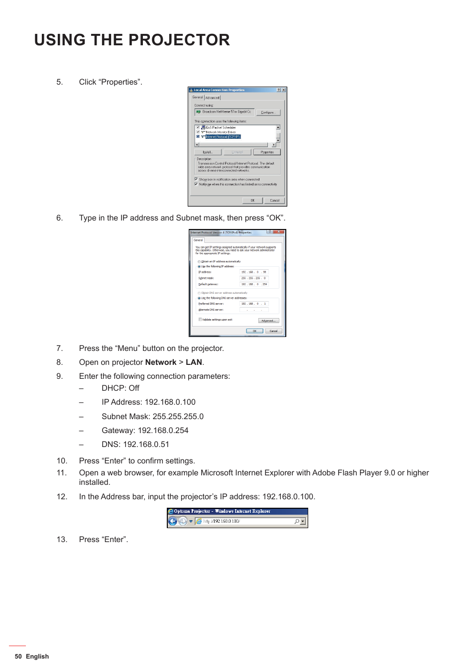 Using the projector | Optoma ZU506T-W 5000-Lumen WUXGA Laser DLP Projector (White) User Manual | Page 50 / 69