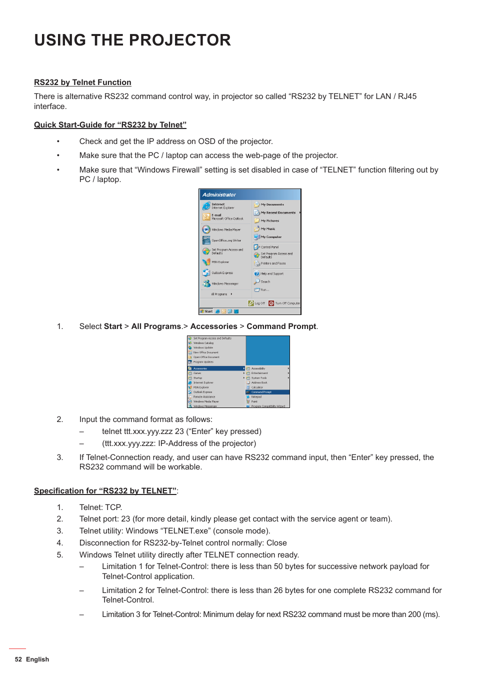 Using the projector | Optoma ZU506T-W 5000-Lumen WUXGA Laser DLP Projector (White) User Manual | Page 52 / 69