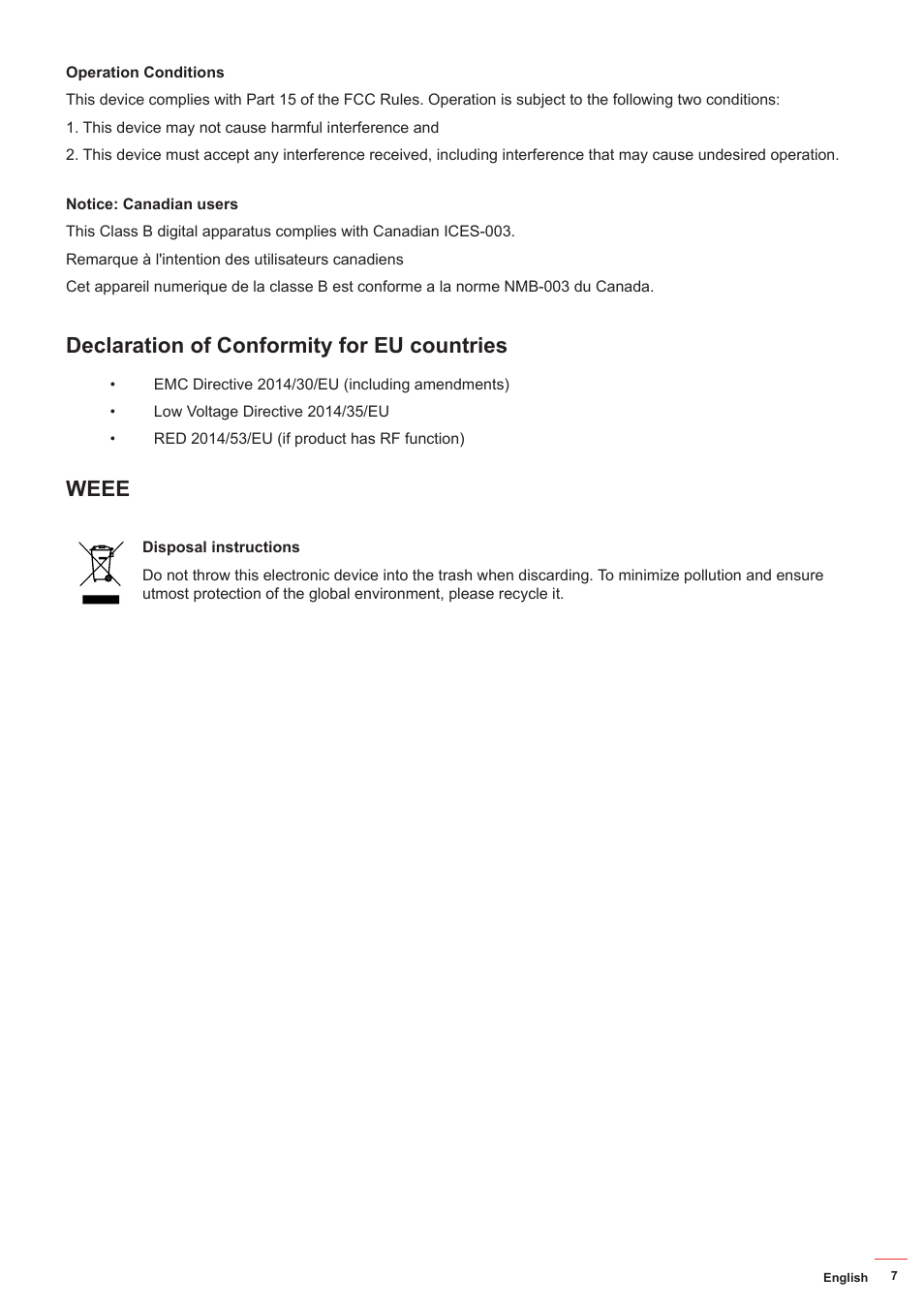 Declaration of conformity for eu countries, Weee | Optoma ZU506T-W 5000-Lumen WUXGA Laser DLP Projector (White) User Manual | Page 7 / 69