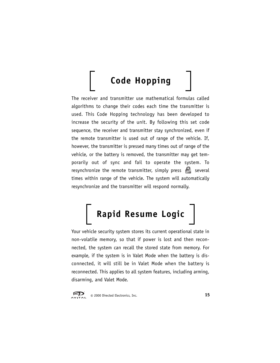Code hopping, Rapid resume logic | Directed Electronics Hurricane Vehicle Security System G Hurricane 3 6 User Manual | Page 18 / 25