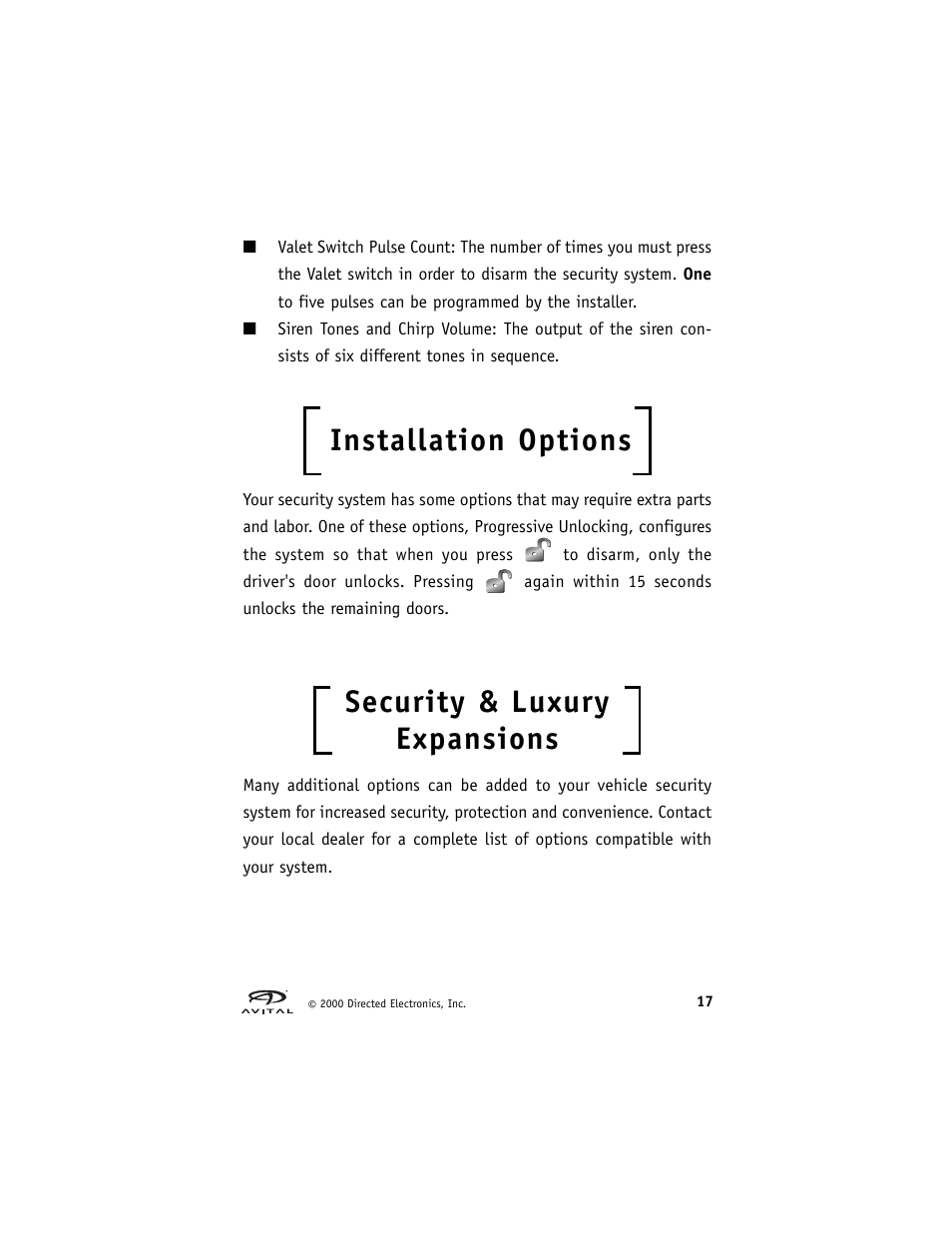 Installation options, Security & luxury expansions | Directed Electronics Hurricane Vehicle Security System G Hurricane 3 6 User Manual | Page 20 / 25