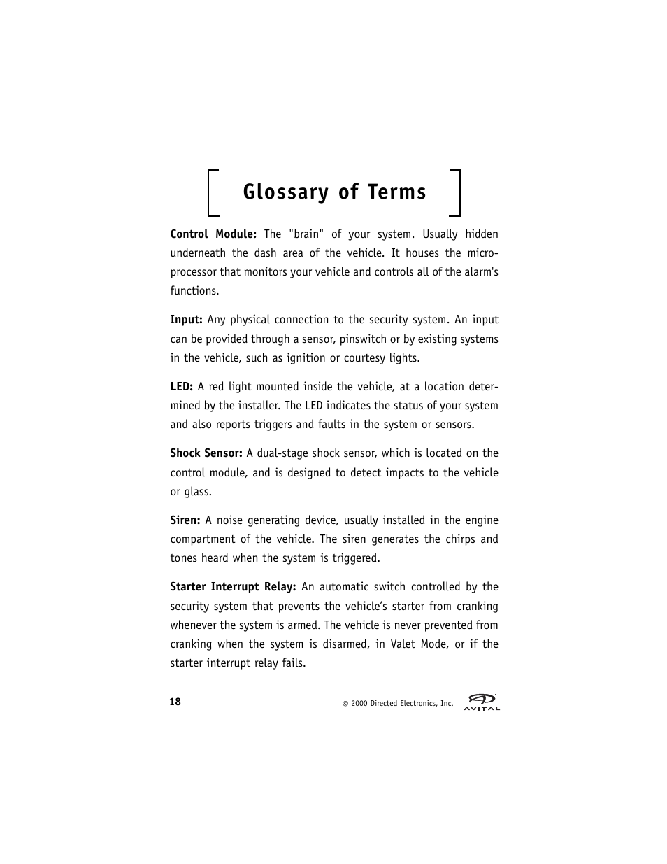 Glossary of terms | Directed Electronics Hurricane Vehicle Security System G Hurricane 3 6 User Manual | Page 21 / 25