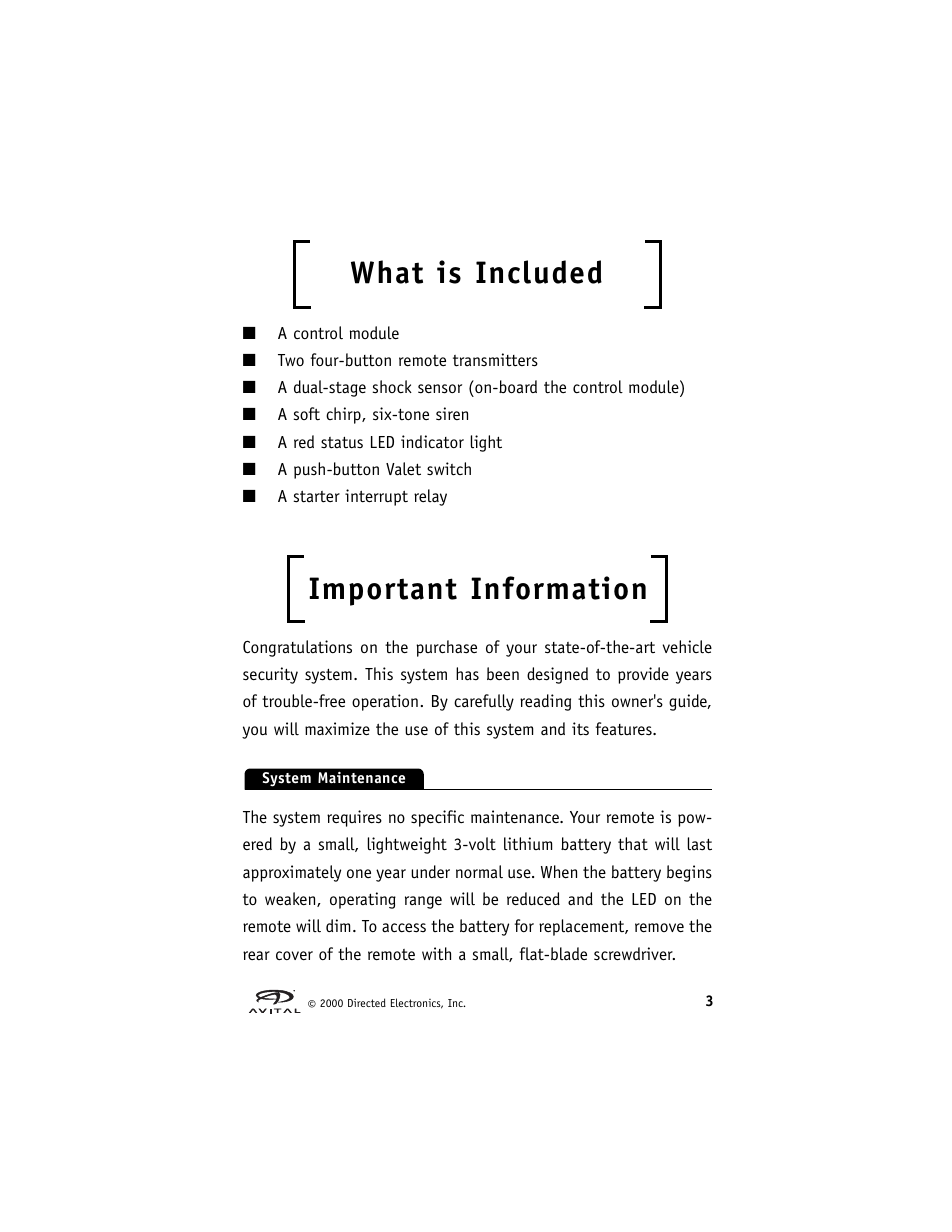 What is included, Important information | Directed Electronics Hurricane Vehicle Security System G Hurricane 3 6 User Manual | Page 6 / 25