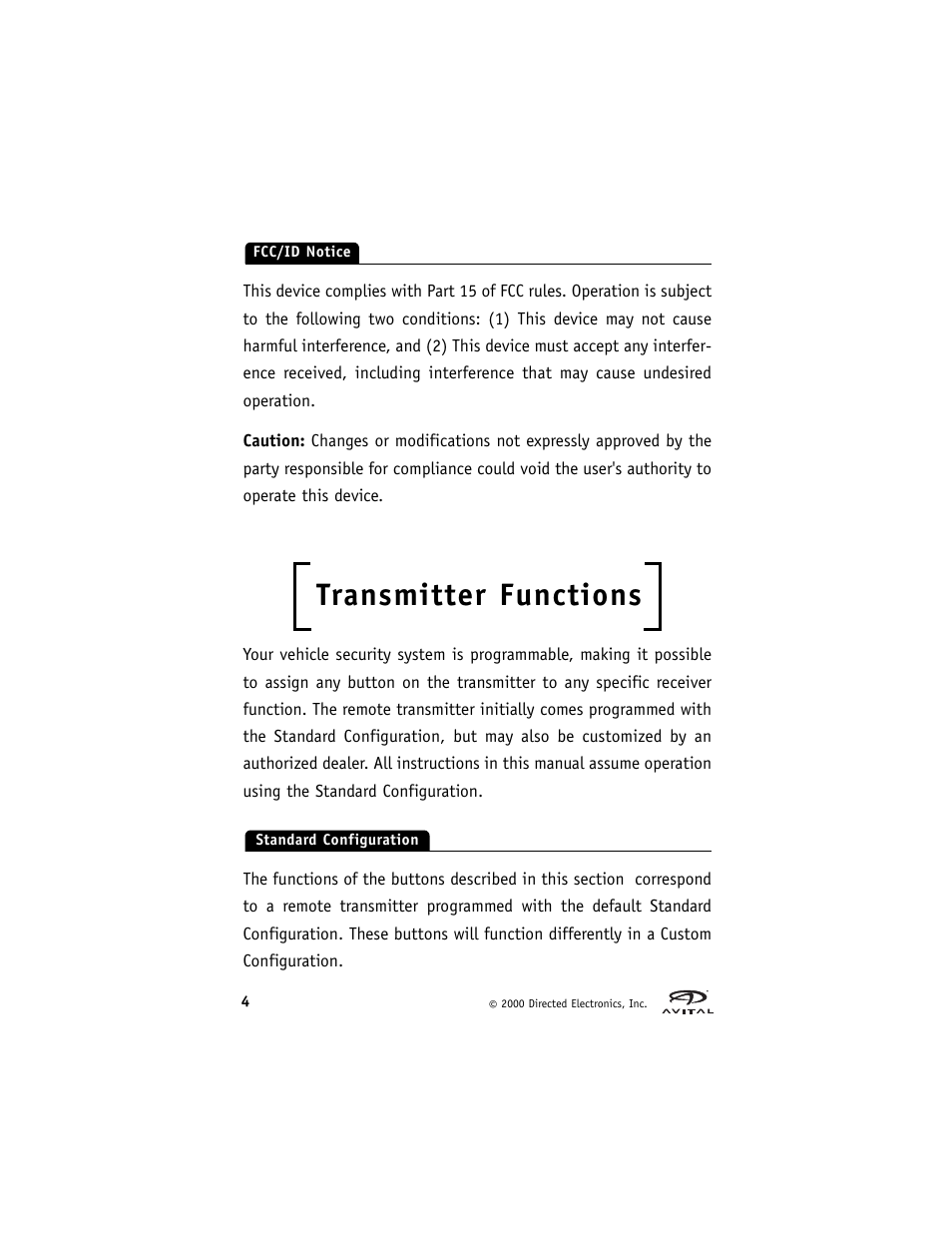 Transmitter functions | Directed Electronics Hurricane Vehicle Security System G Hurricane 3 6 User Manual | Page 7 / 25