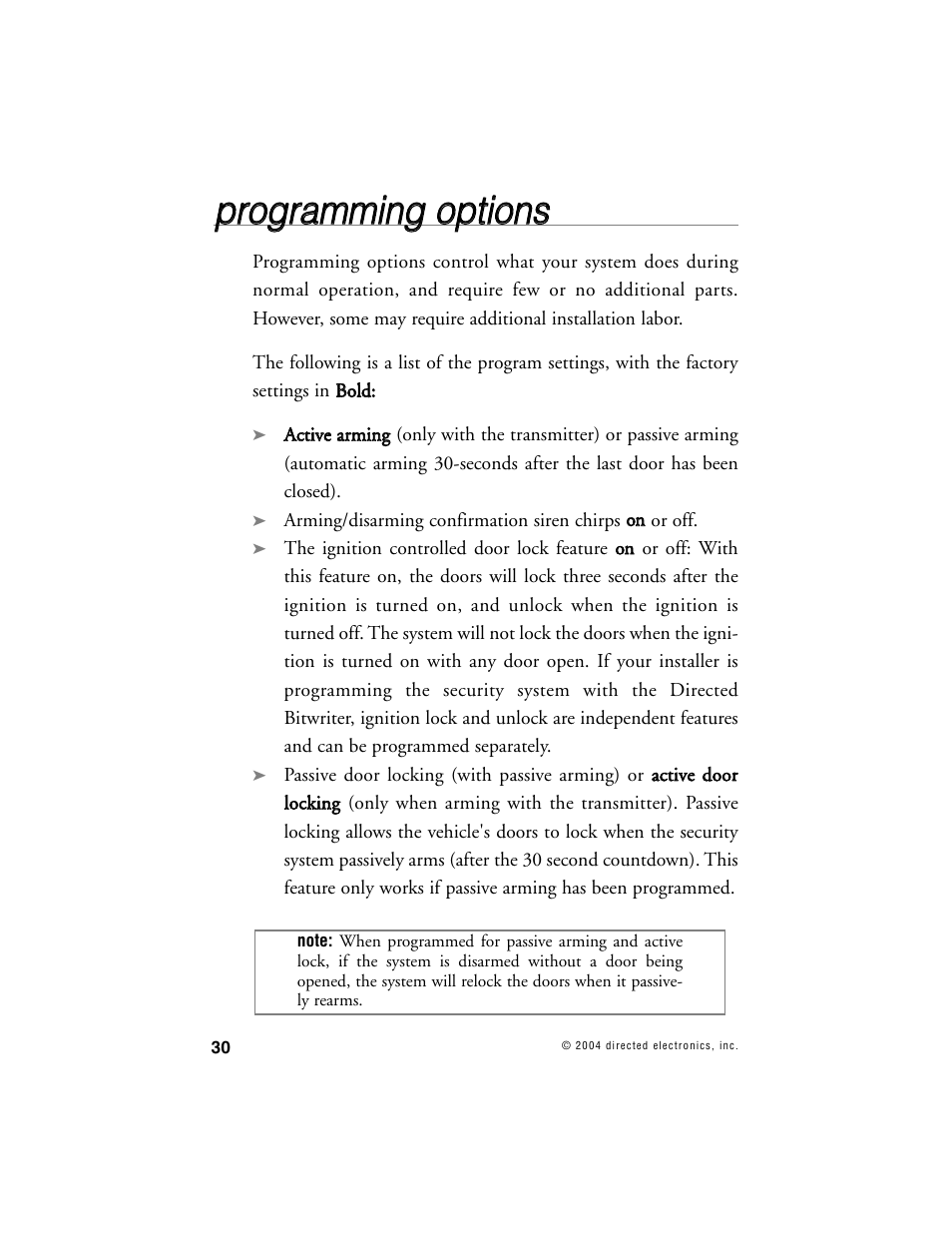 Pprro og grra am mm miin ng g o op pttiio on nss | Directed Electronics 690XV User Manual | Page 33 / 45