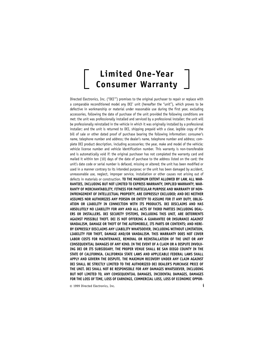 Limited one-year consumer warranty | Directed Electronics 730T User Manual | Page 3 / 28