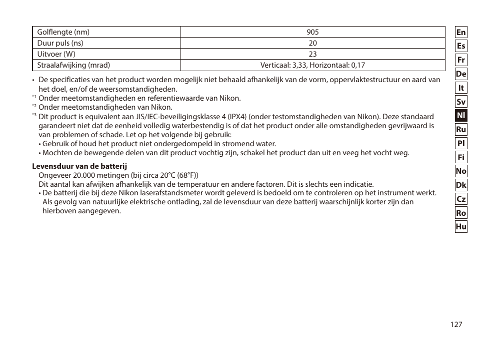 Nikon 6x20 Prostaff 1000 Rangefinder User Manual | Page 127 / 276