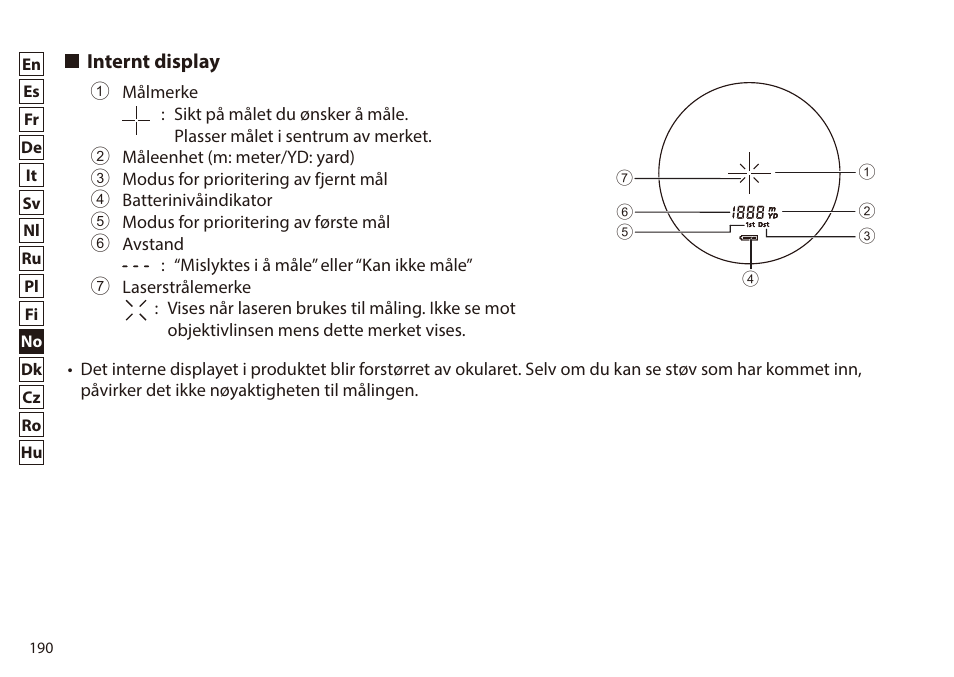 Internt display | Nikon 6x20 Prostaff 1000 Rangefinder User Manual | Page 190 / 276