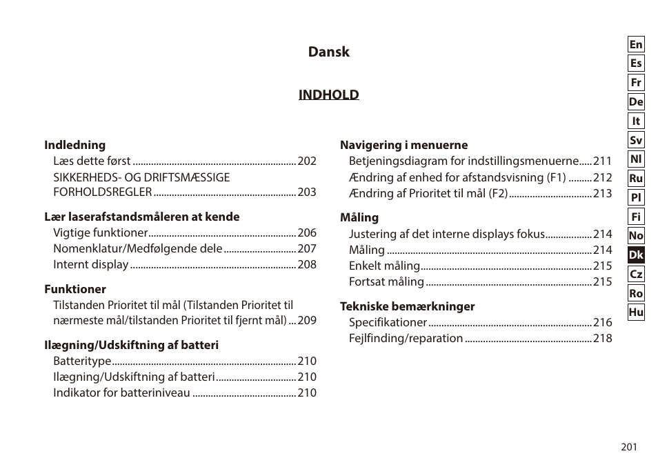 Dansk | Nikon 6x20 Prostaff 1000 Rangefinder User Manual | Page 201 / 276