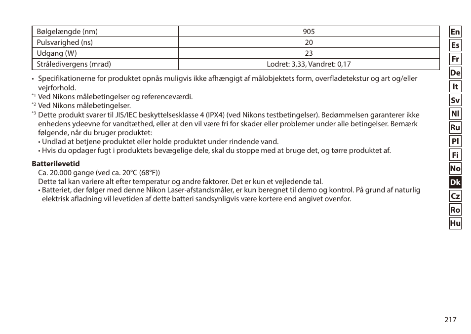 Nikon 6x20 Prostaff 1000 Rangefinder User Manual | Page 217 / 276