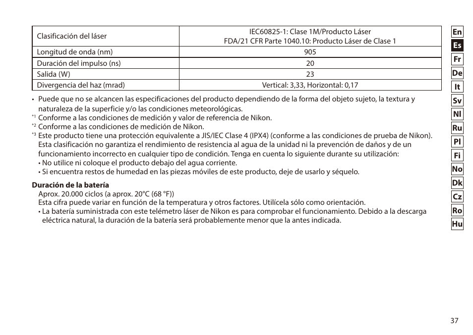 Nikon 6x20 Prostaff 1000 Rangefinder User Manual | Page 37 / 276