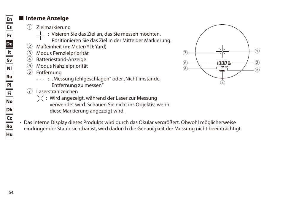 Interne anzeige | Nikon 6x20 Prostaff 1000 Rangefinder User Manual | Page 64 / 276