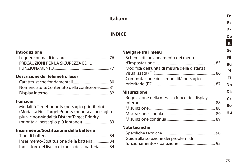 Italiano | Nikon 6x20 Prostaff 1000 Rangefinder User Manual | Page 75 / 276