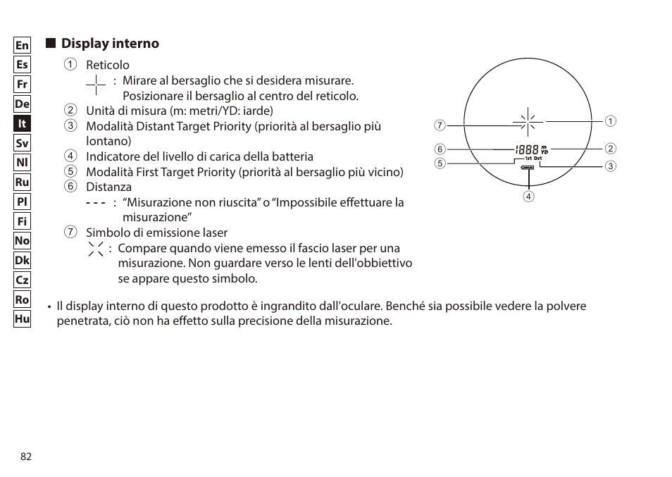 Display interno | Nikon 6x20 Prostaff 1000 Rangefinder User Manual | Page 82 / 276