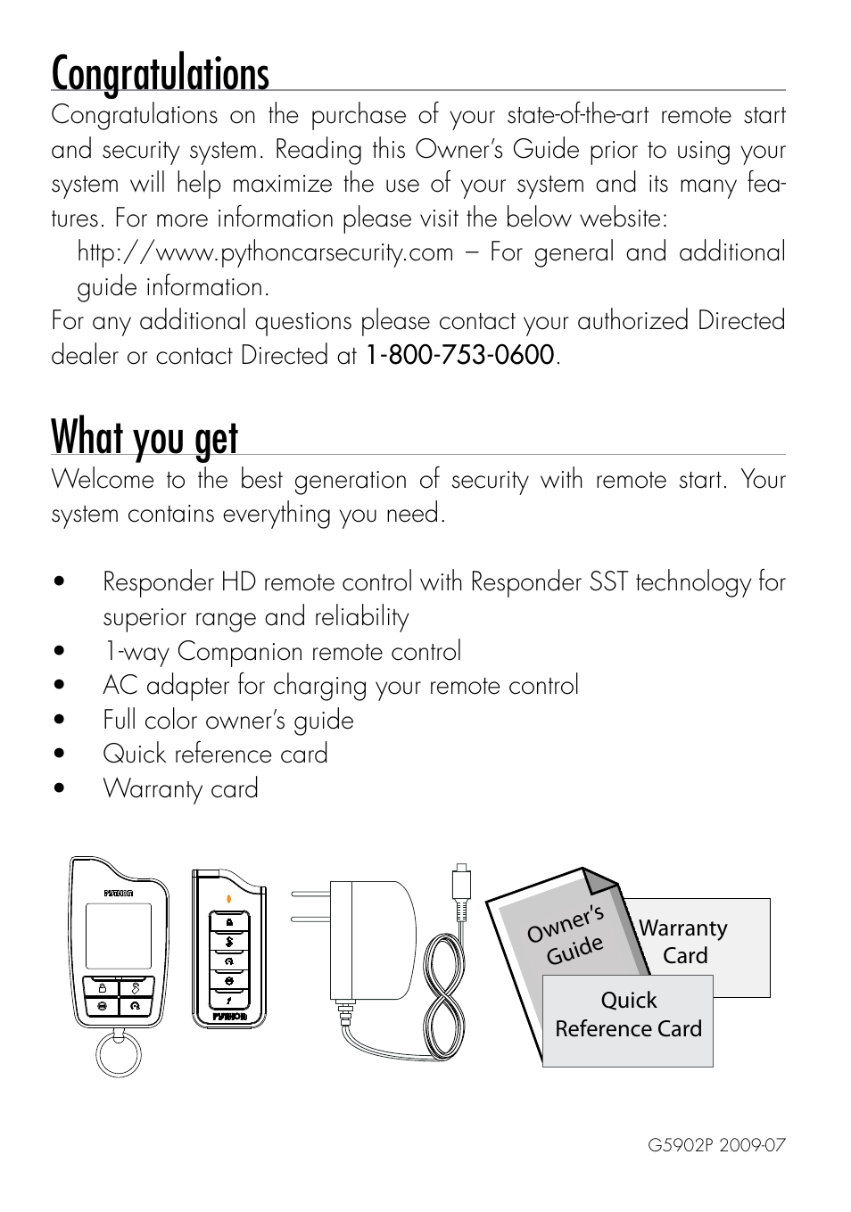 What you get | Directed Electronics G5902P User Manual | Page 2 / 69