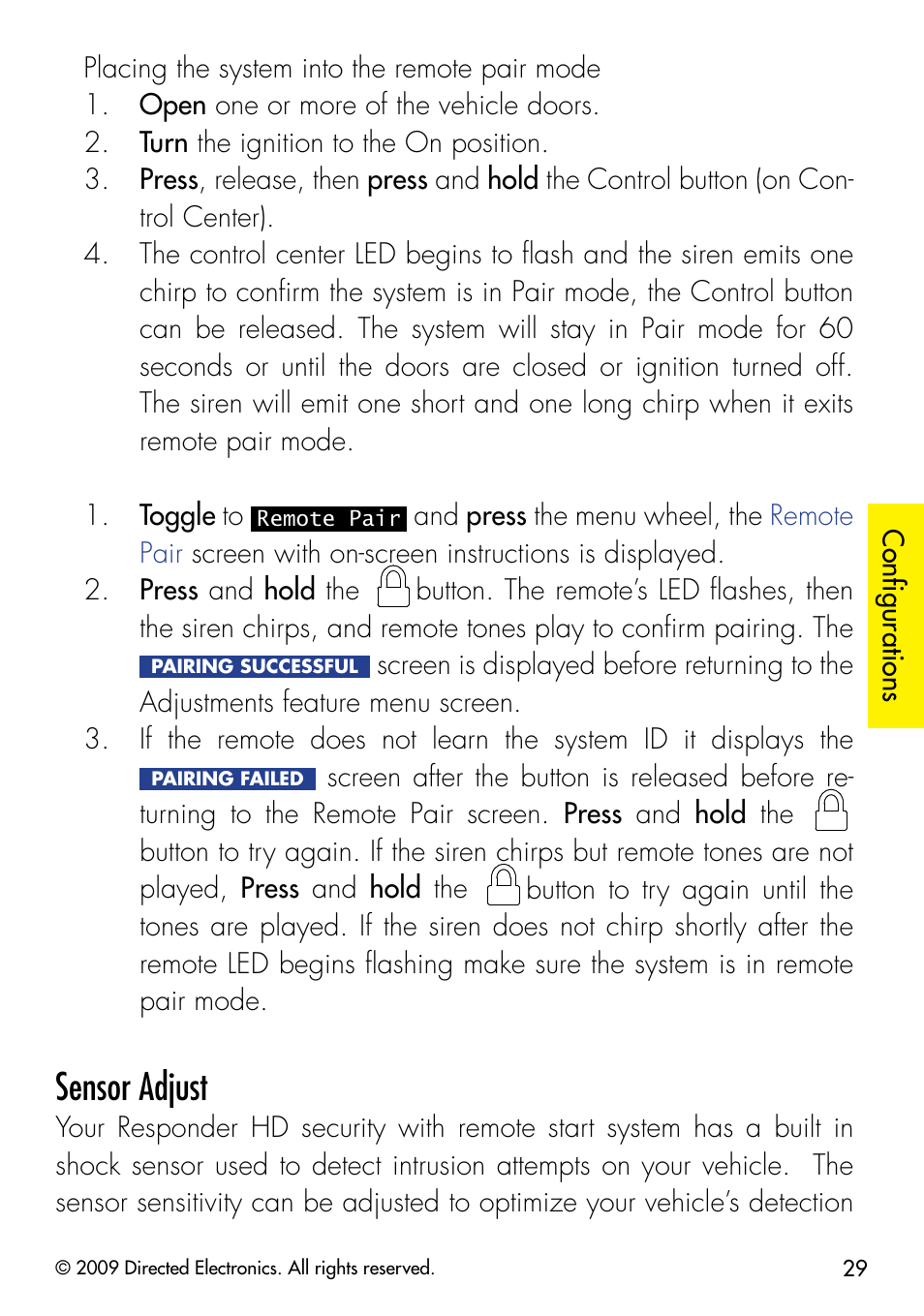 Sensor adjust | Directed Electronics G5902P User Manual | Page 32 / 69