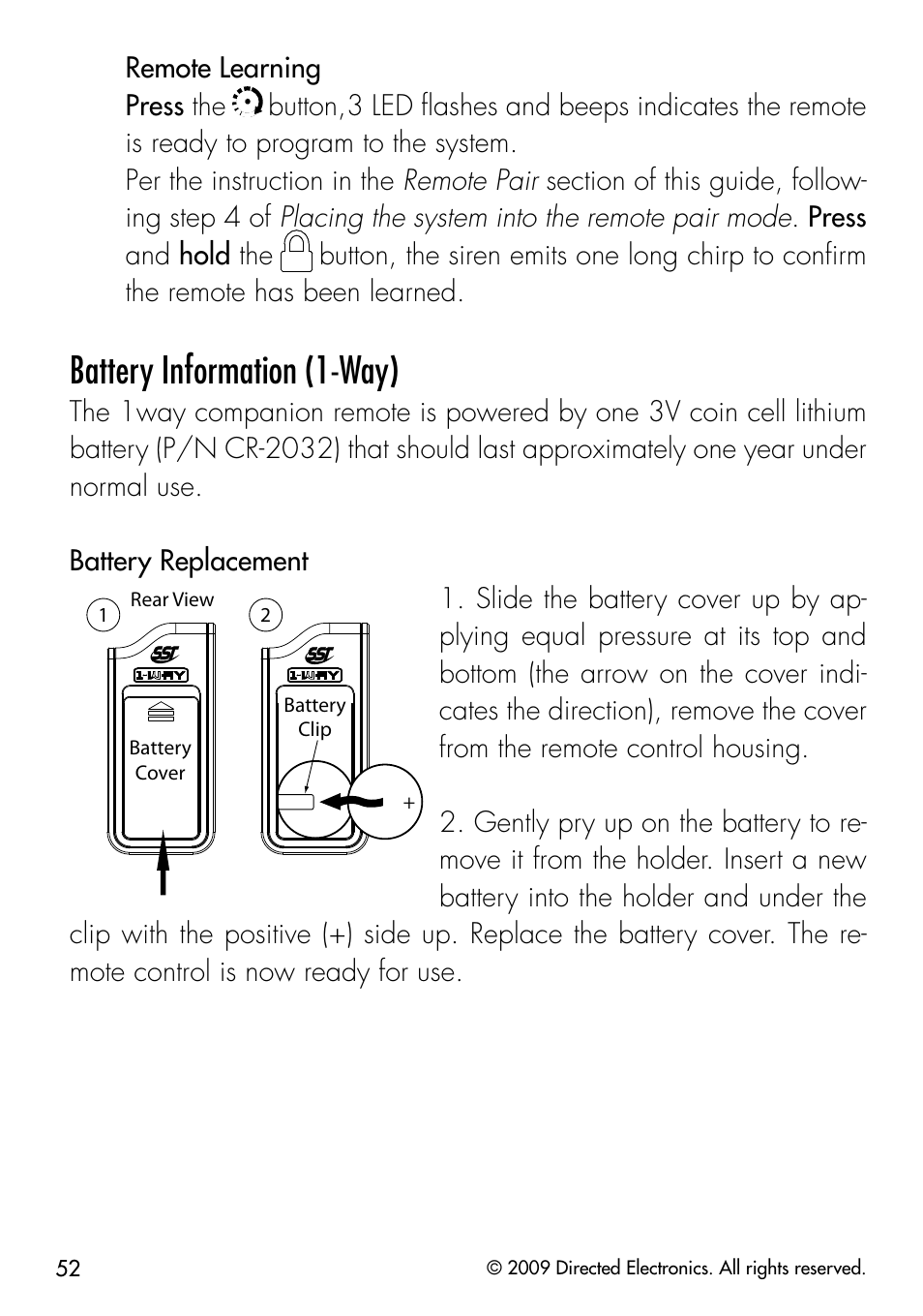 Battery information (1-way) | Directed Electronics G5902P User Manual | Page 55 / 69