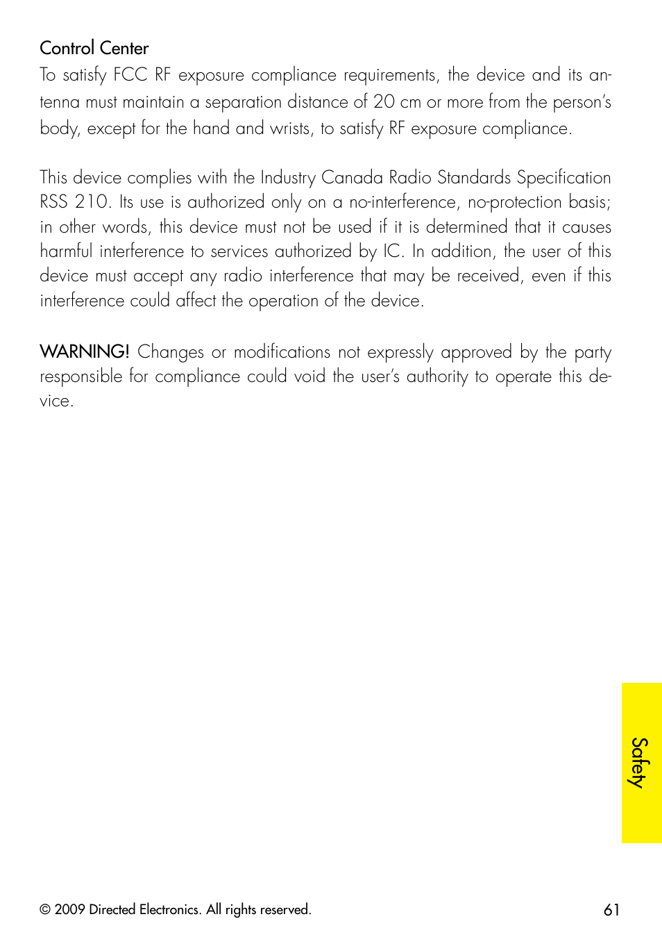 Safety | Directed Electronics G5902P User Manual | Page 64 / 69