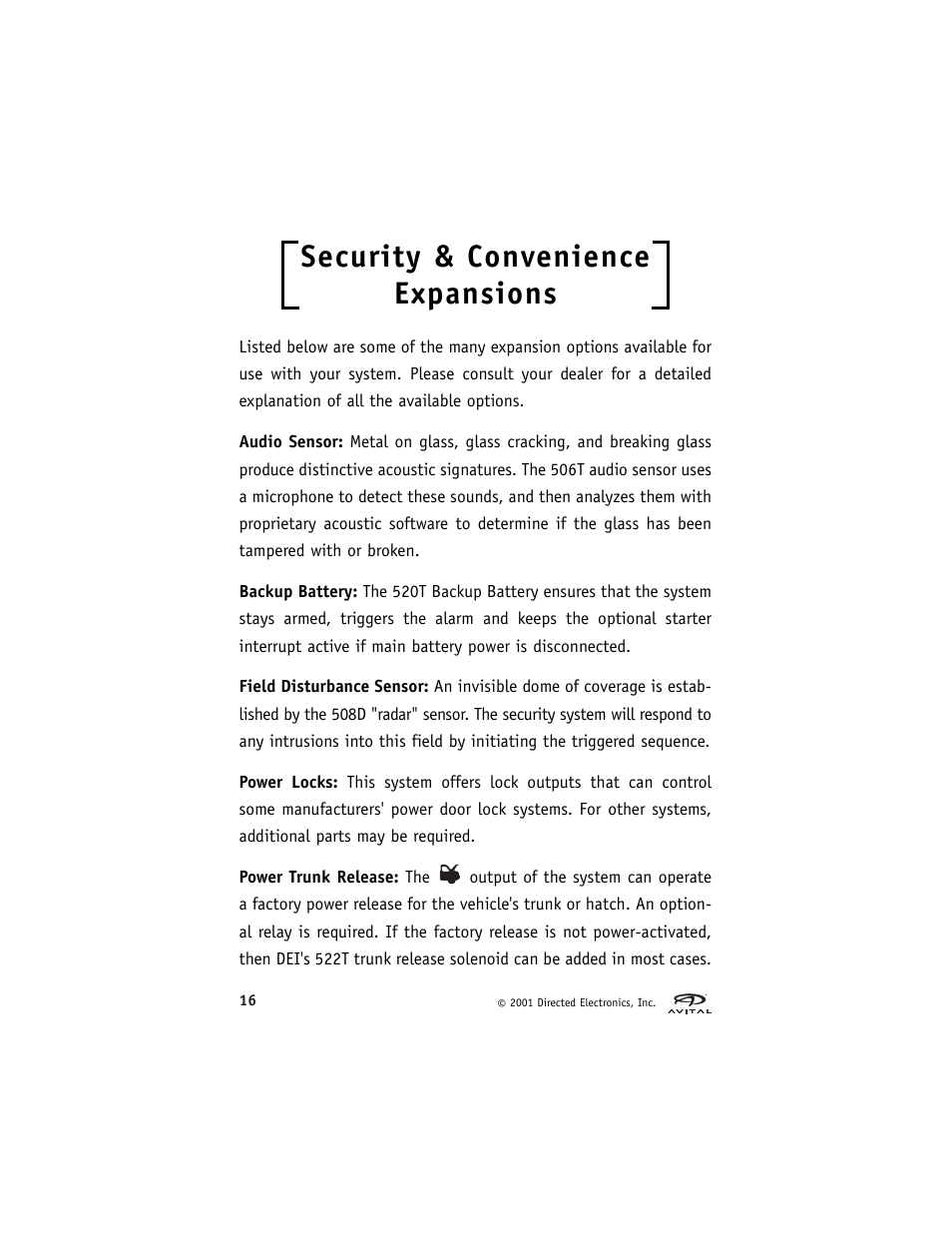 Security & convenience expansions | Directed Electronics Avital 2300 User Manual | Page 20 / 25