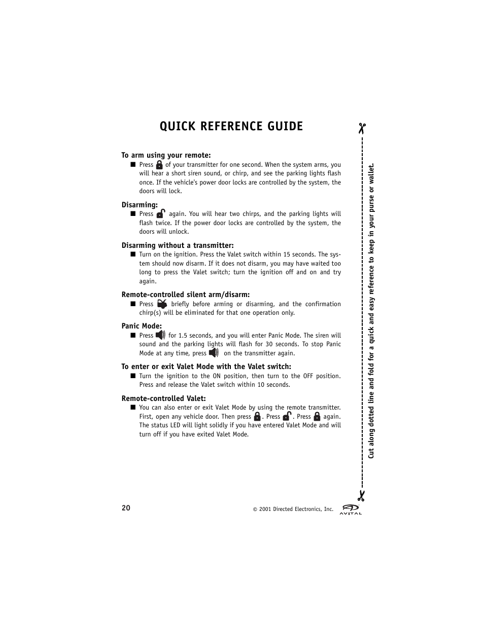 Quick reference guide | Directed Electronics Avital 2300 User Manual | Page 24 / 25