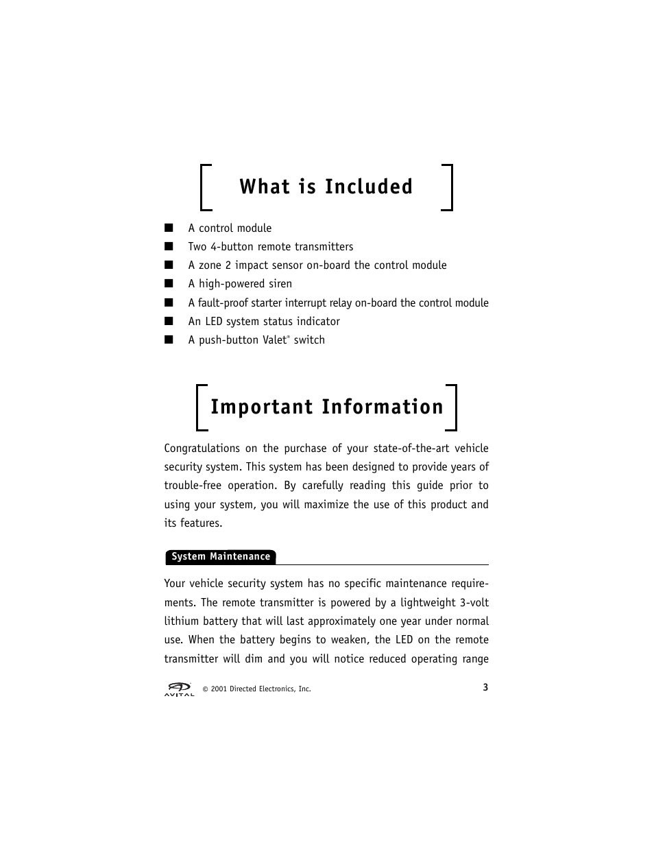 What is included, Important information | Directed Electronics Avital 2300 User Manual | Page 7 / 25