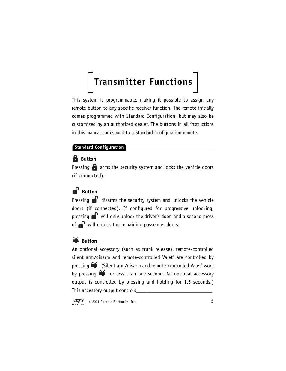 Transmitter functions | Directed Electronics Avital 2300 User Manual | Page 9 / 25