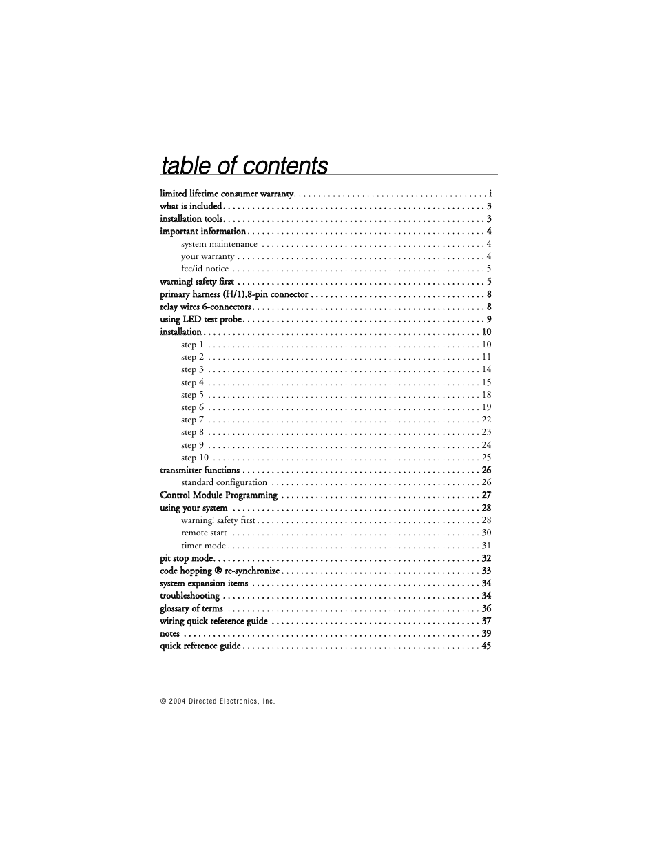 Tta ab blle e o off c co on ntte en nttss | Directed Electronics BOA 165B User Manual | Page 4 / 43