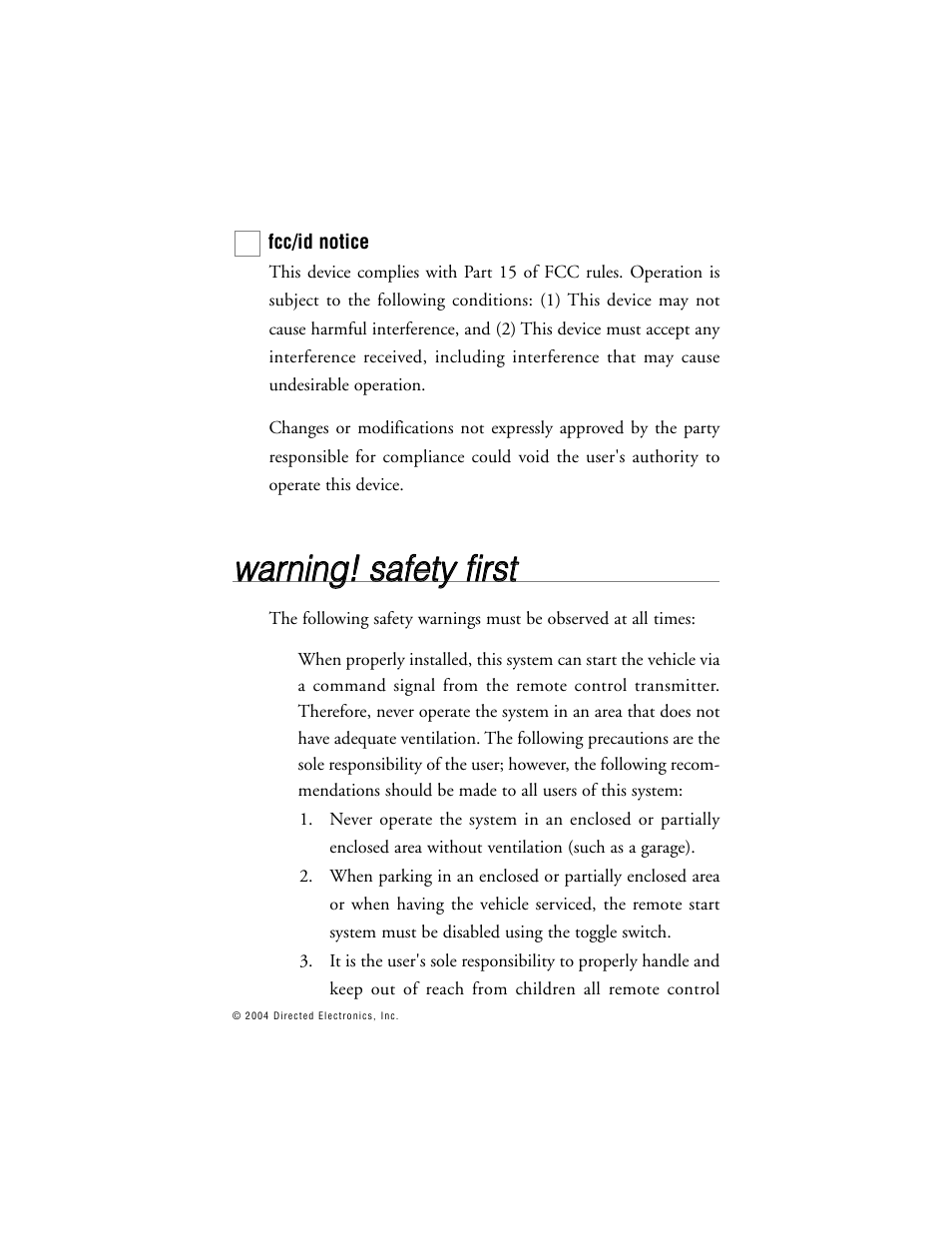 Wwa arrn niin ng g!! ssa affe ettyy ffiirrsstt | Directed Electronics BOA 165B User Manual | Page 8 / 43