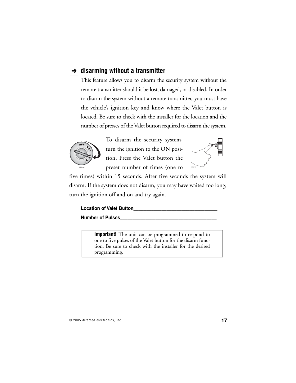 Disarming without a transmitter | Directed Electronics 10 User Manual | Page 16 / 45