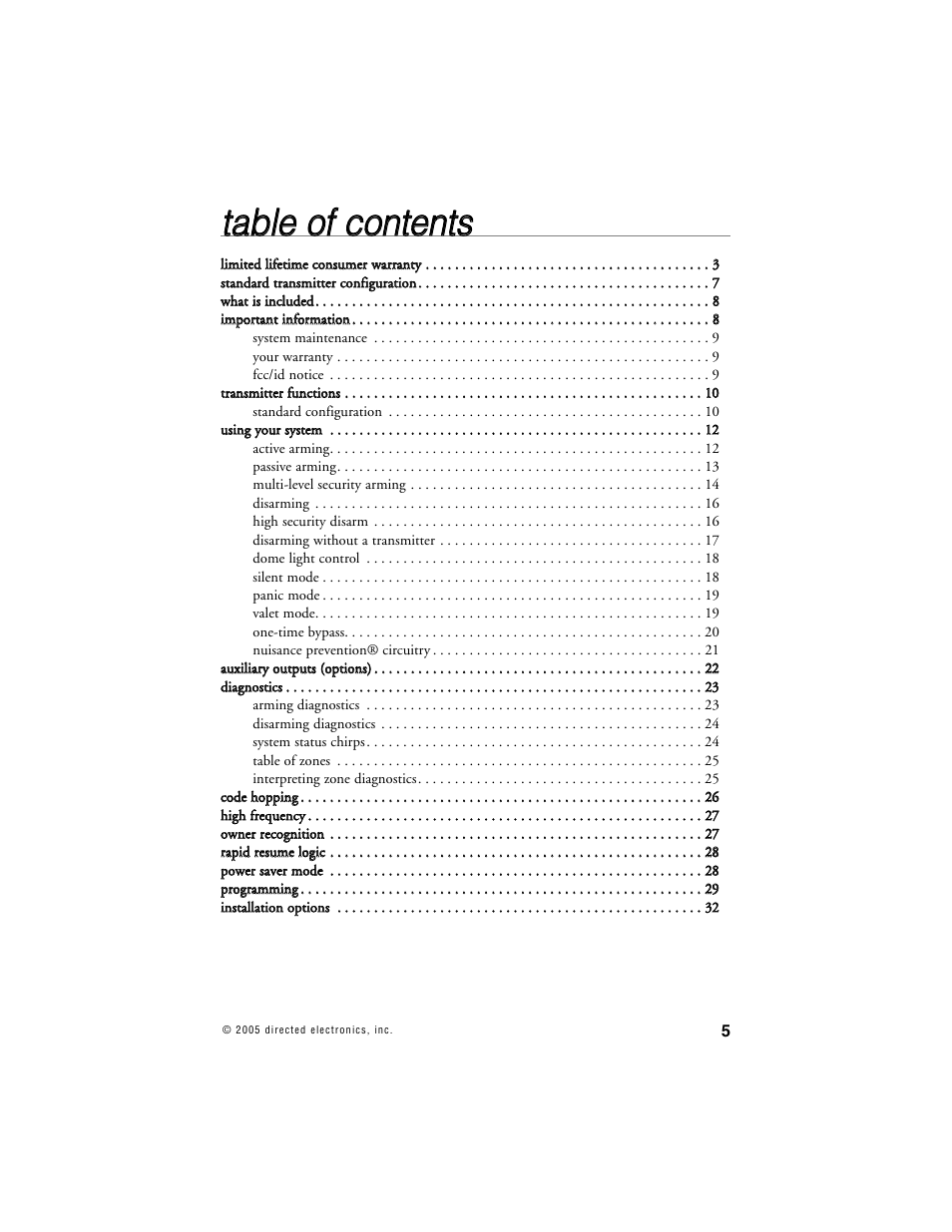 Tta ab blle e o off c co on ntte en nttss | Directed Electronics 10 User Manual | Page 4 / 45