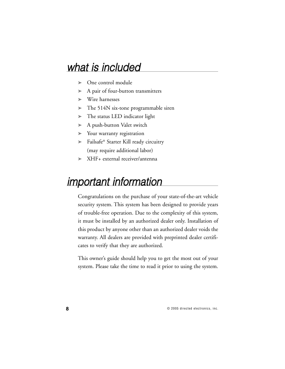 Wwh ha att iiss iin nc cllu ud de ed d | Directed Electronics 10 User Manual | Page 7 / 45