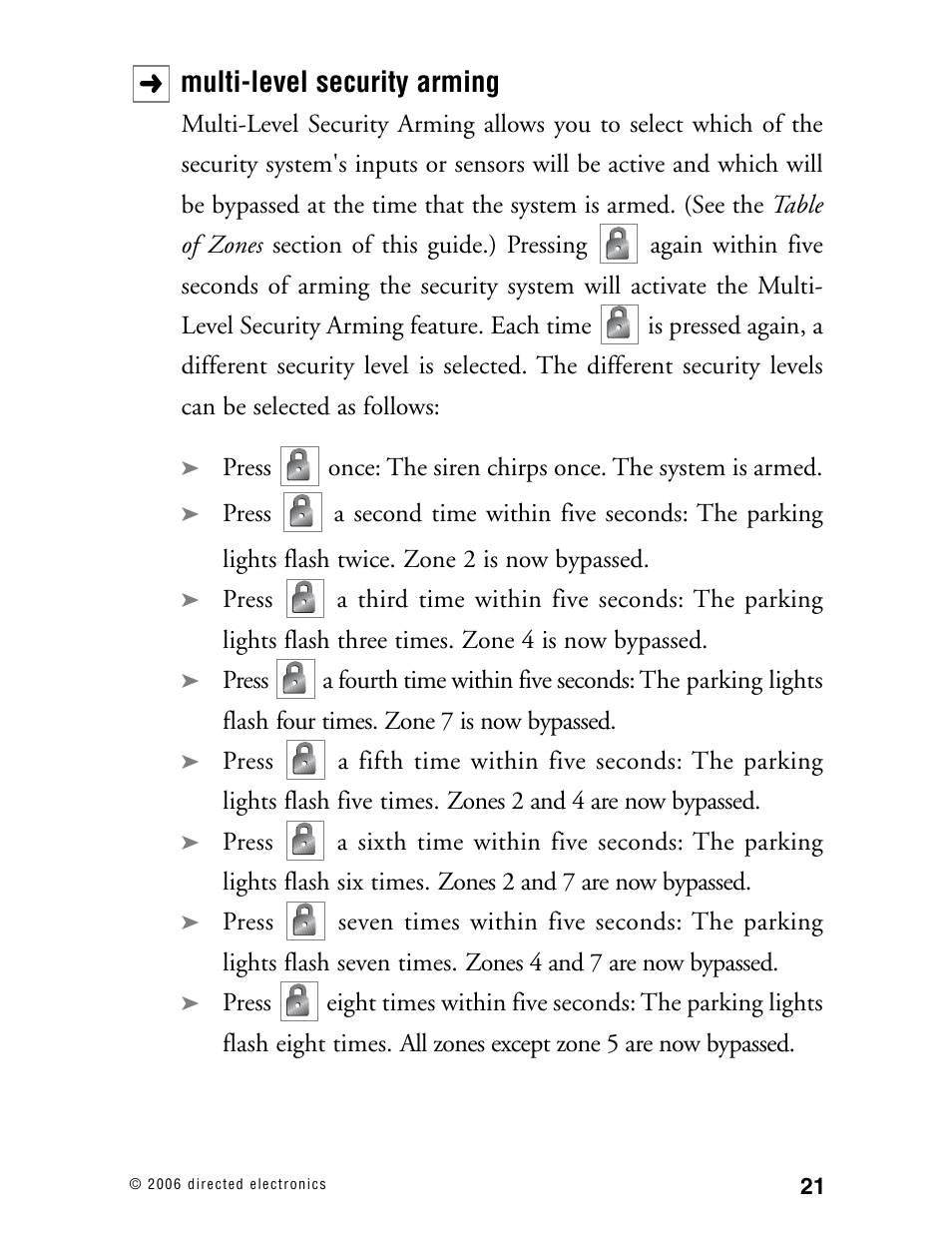 Multi-level security arming | Directed Electronics 12.2X User Manual | Page 20 / 53