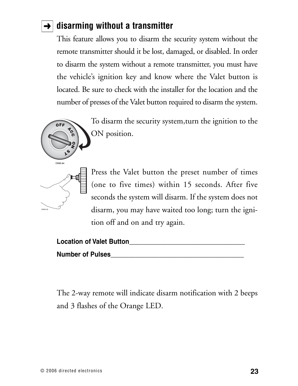 Disarming without a transmitter | Directed Electronics 12.2X User Manual | Page 22 / 53