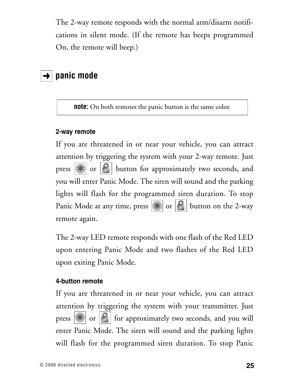 Panic mode | Directed Electronics 12.2X User Manual | Page 24 / 53