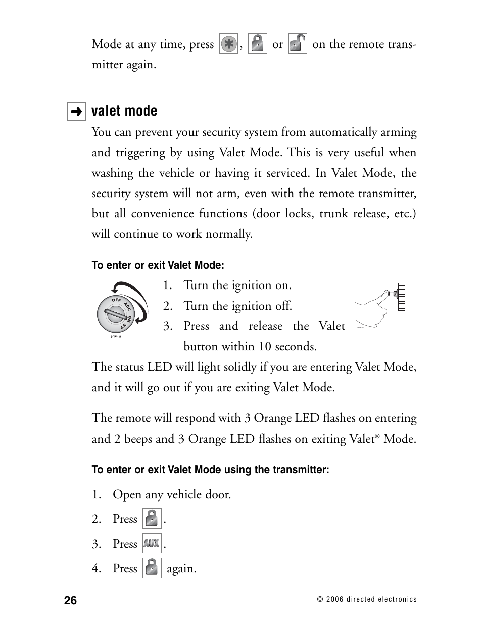 Valet mode | Directed Electronics 12.2X User Manual | Page 25 / 53
