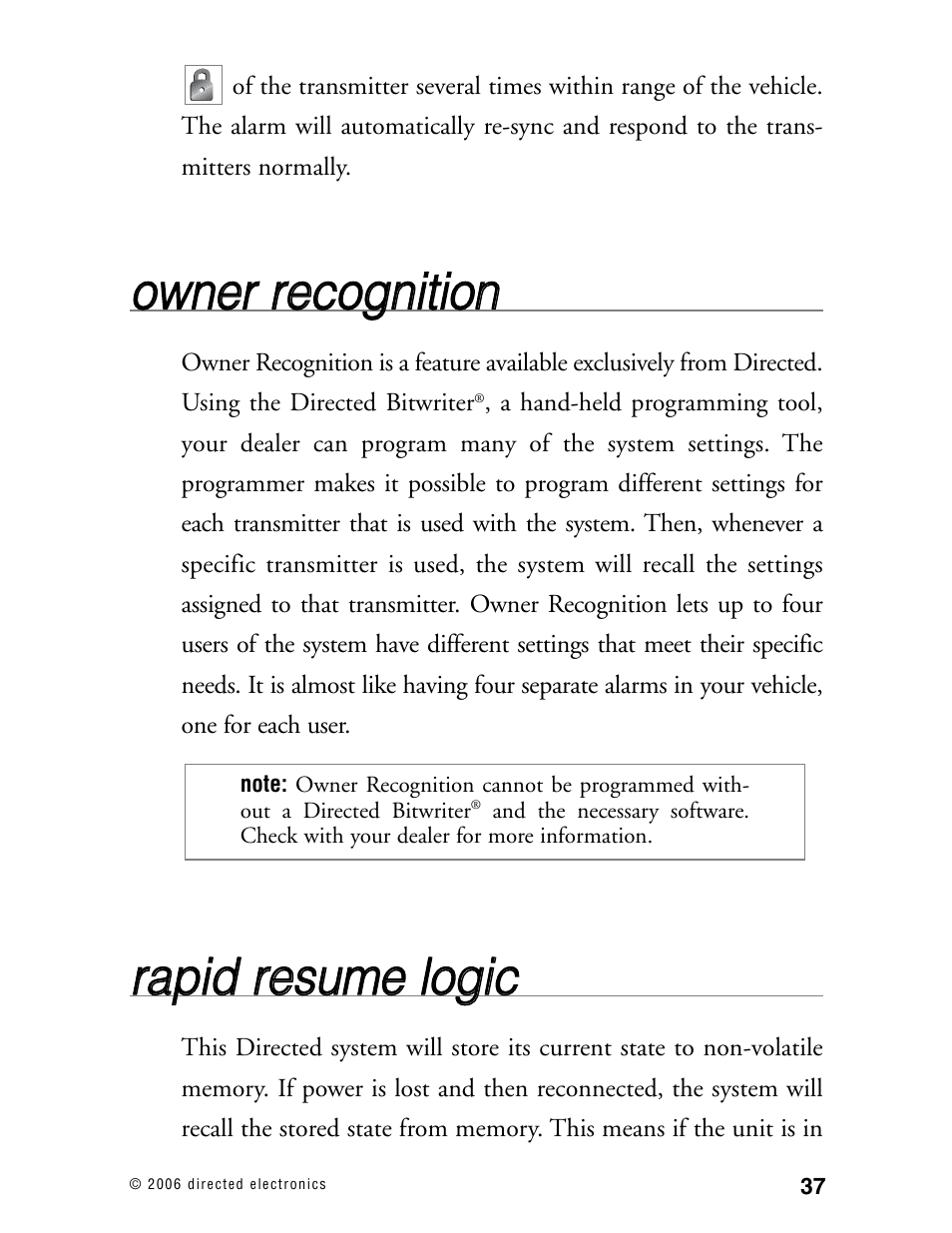 Oow wn ne err rre ec co og gn niittiio on n, Rra ap piid d rre essu um me e llo og giic c | Directed Electronics 12.2X User Manual | Page 36 / 53