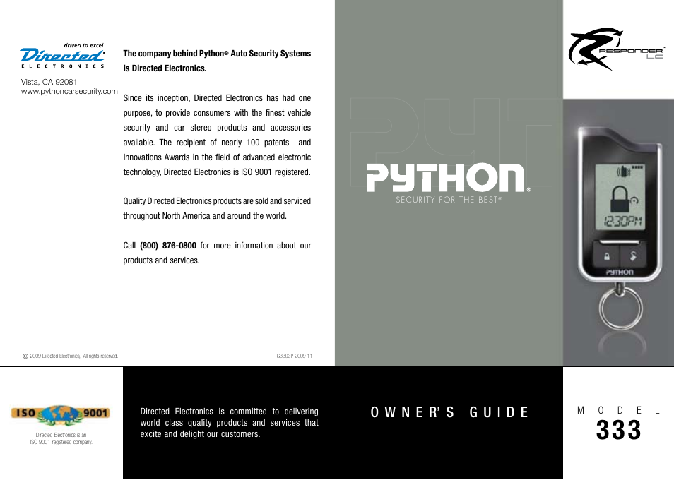 Directed Electronics PYTHON 333 User Manual | 53 pages