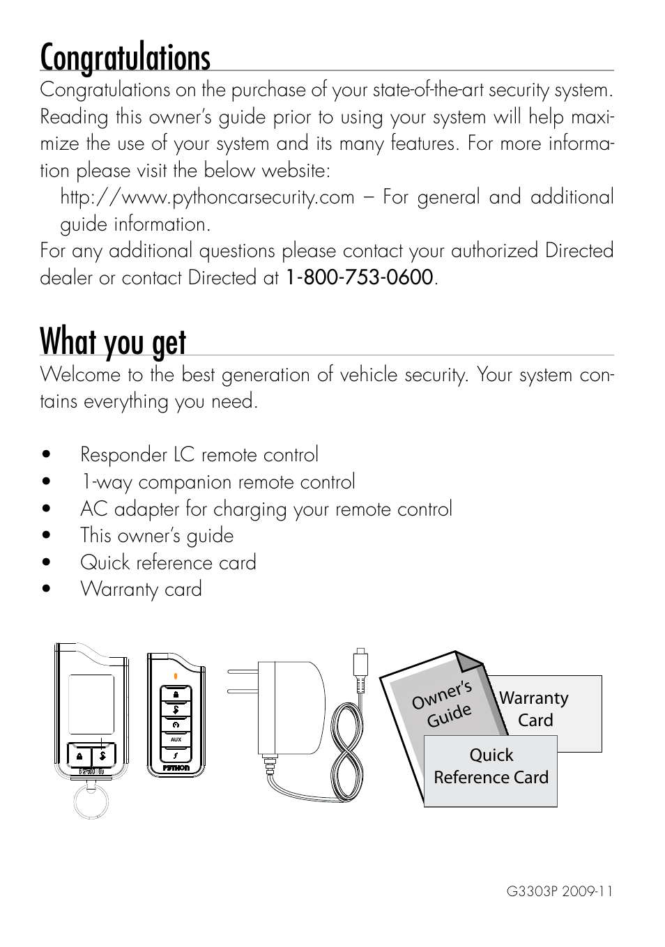 What you get | Directed Electronics PYTHON 333 User Manual | Page 2 / 53