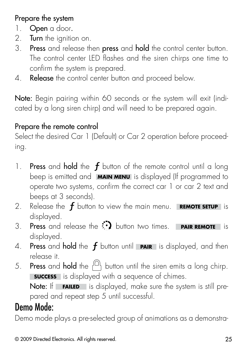 Demo mode | Directed Electronics PYTHON 333 User Manual | Page 28 / 53