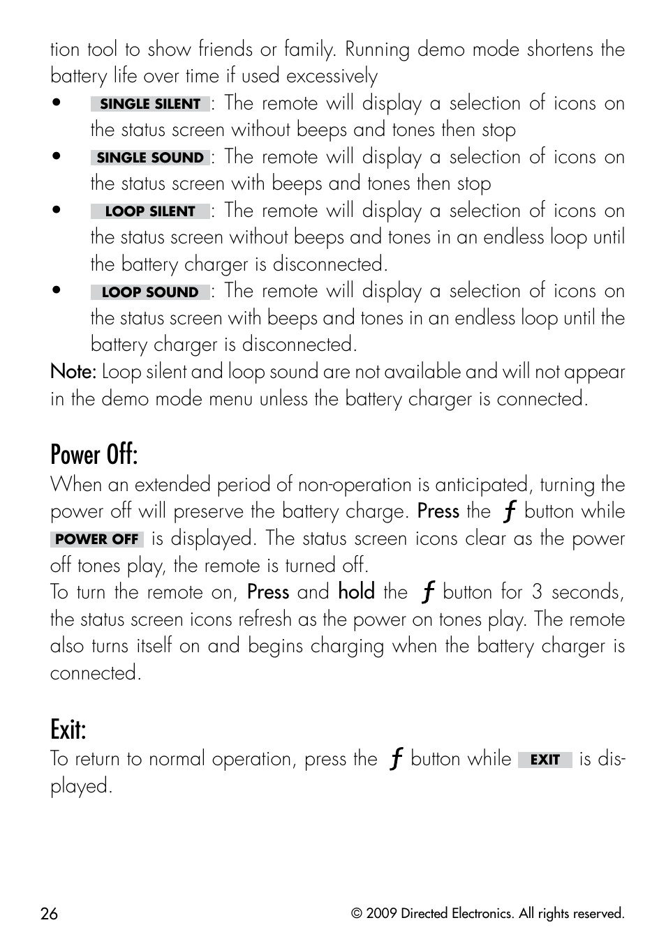 Power off, Exit | Directed Electronics PYTHON 333 User Manual | Page 29 / 53